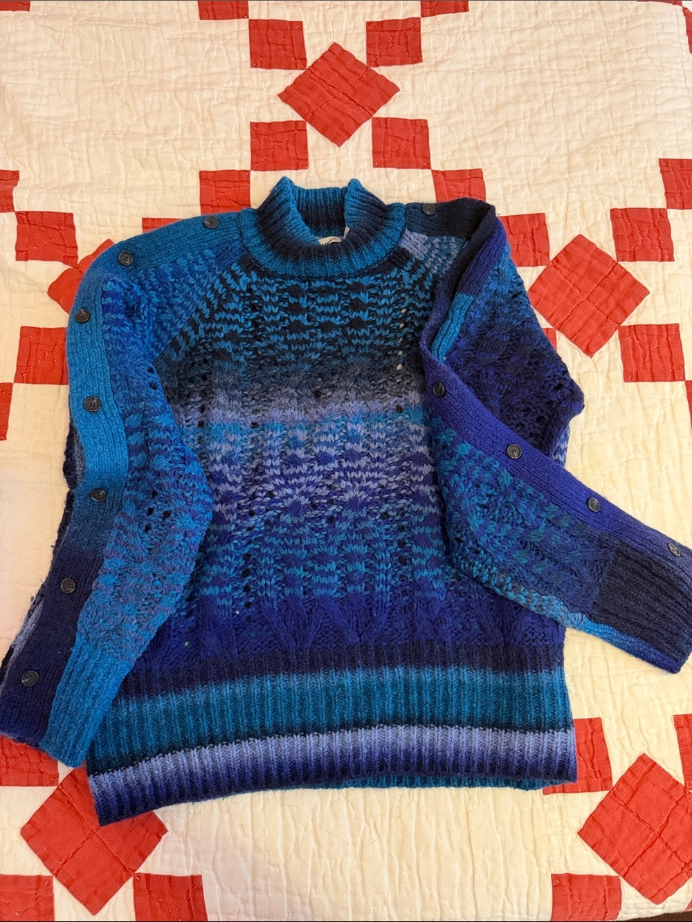 Women’s Blue Gradient Cable Knit Turtleneck Sweater